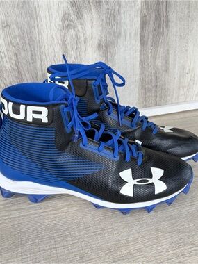 Under Armour Hammer Mid Football Cleat Mens black royal blue Size 10